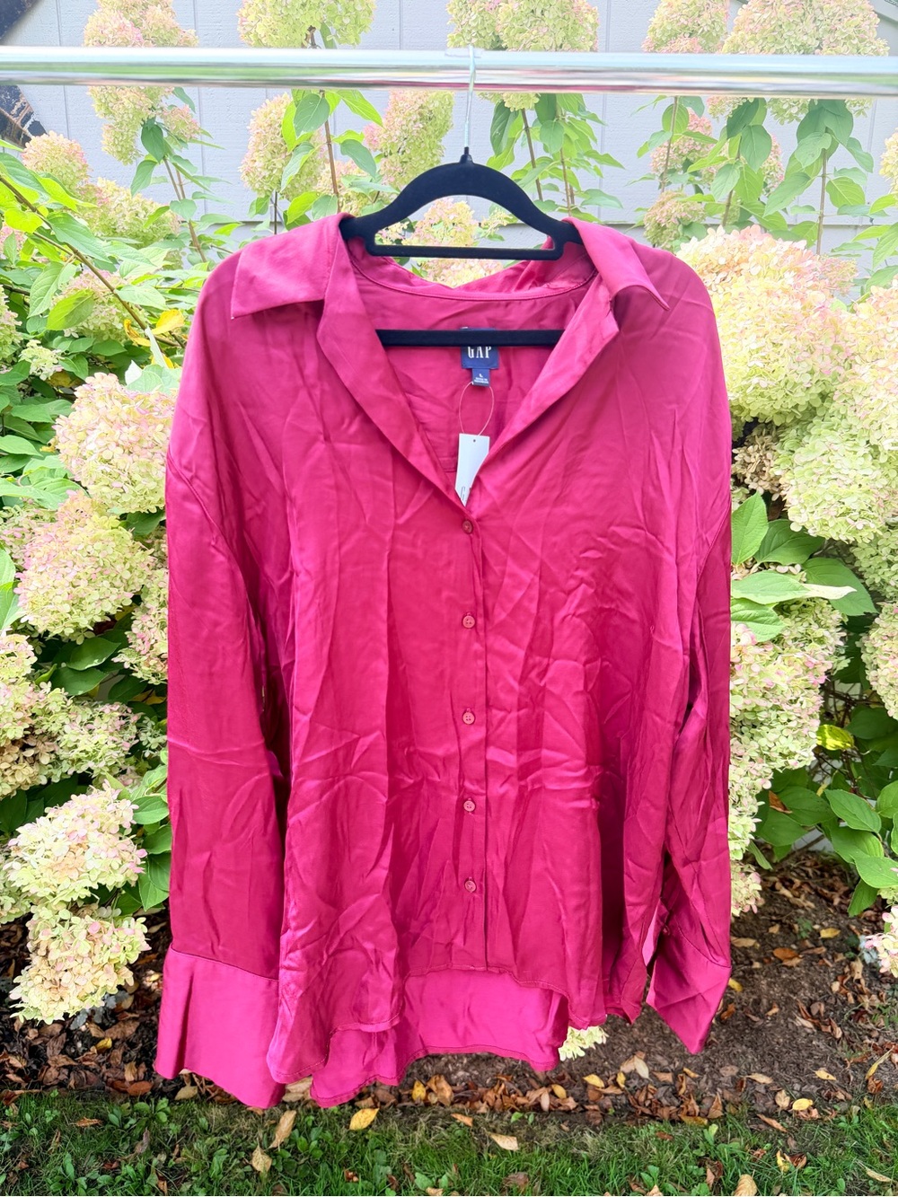 GAP Magenta Satin Button-Down Shirt